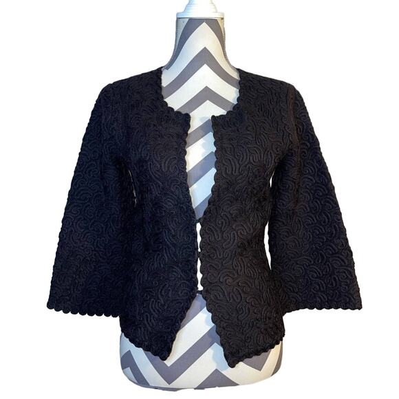 Nine West Vintage Knit Bolero Jacket Wool Blend Black Scalloped Detail Medium - Picture 1 of 7